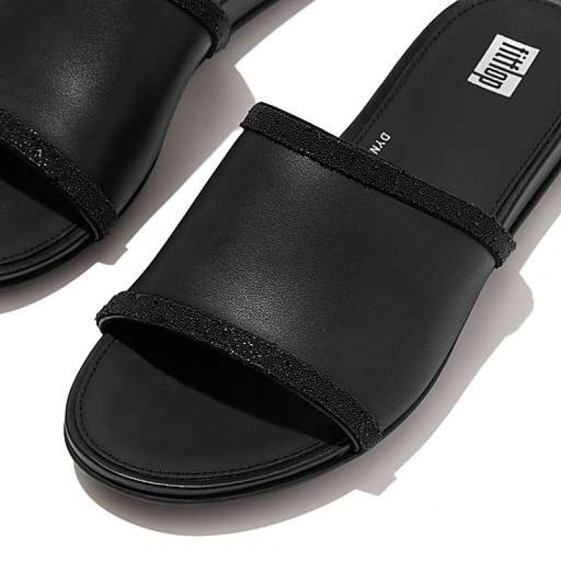 Blue FitFlop GRACIE Opul-Trim Leather Women's Slides | FBQTWL095