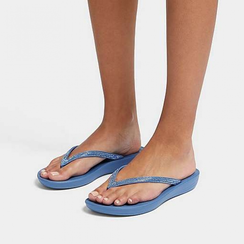 Blue FitFlop IQUSHION Sparkle Women's Flip Flops | CJSFZN716