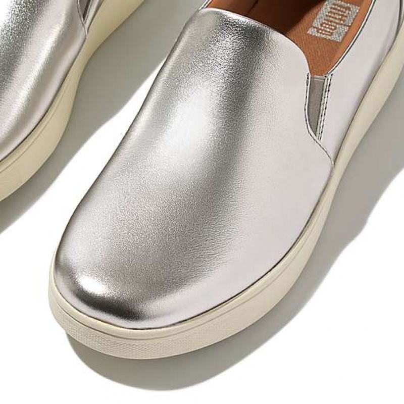 Brown FitFlop RALLY Metallic-Leather Slip-On Skate Women's Sneakers | PKBGCA962