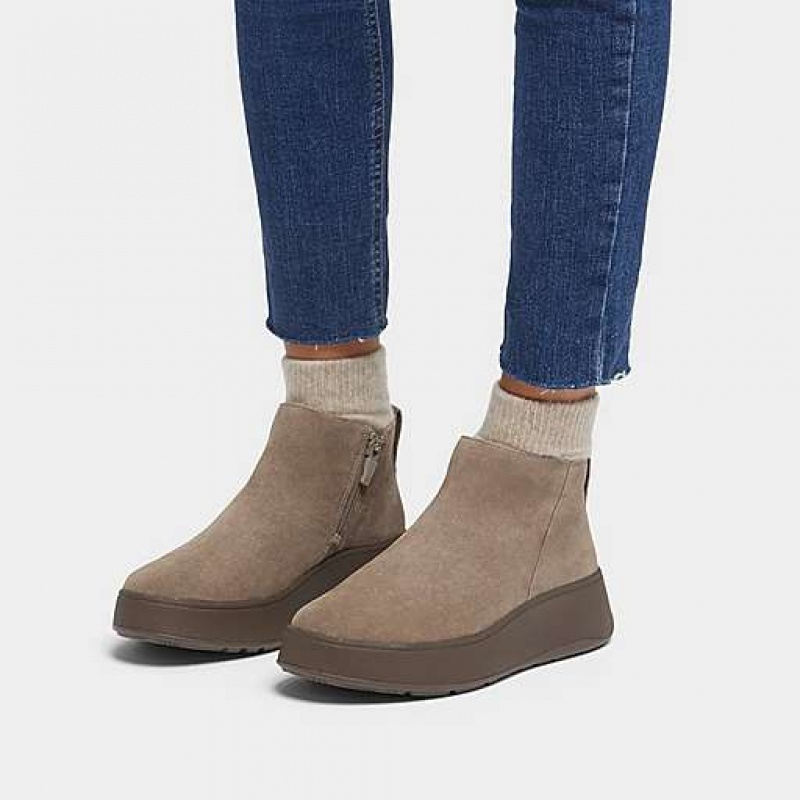 Green FitFlop F-MODE Suede Flatform Zip Women's Boots | OFVYKS269