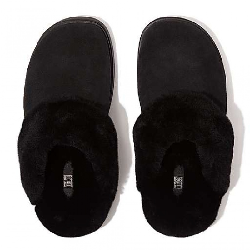 Green FitFlop GEN-FF Shearling-Collar Suede Women's Slippers | CDMHPN563