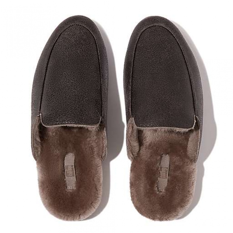 Green FitFlop GRACIE Double-Faced Shearling Leather Women's Mules | HUITCQ749