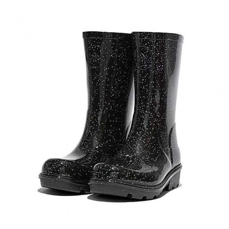 Green FitFlop WONDERWELLY Glitter Ergonomic Kids' Wellington Boots | OXJCRW273