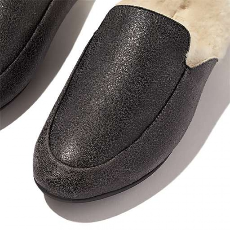 Grey FitFlop GRACIE Double-Faced Shearling Leather Women's Mules | OHBSVA340