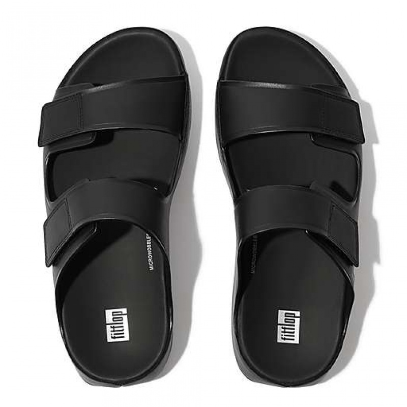 Grey FitFlop SAMEL Adjustable Leather Men's Slides | PIDZCH589