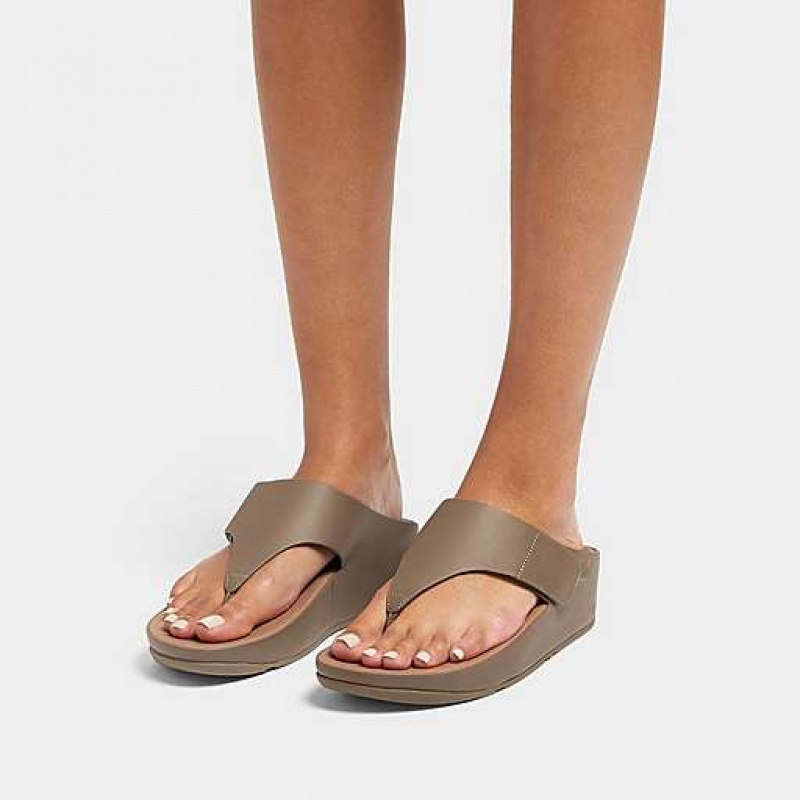 Grey FitFlop SHUV Adjustable Leather Toe-Post Women's Sandals | NDSATL592