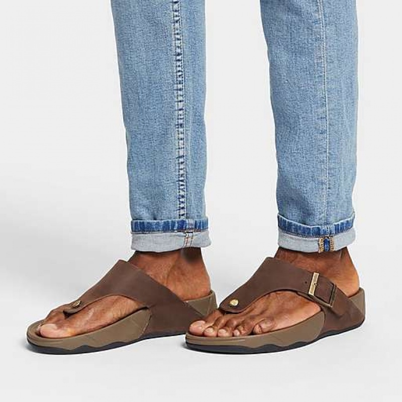 Grey FitFlop TRAKK II Buckle Nubuck Toe-Posts Men's Flip Flops | XRNZCJ809