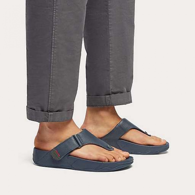 Grey FitFlop TRAKK II Leather Toe-Post Men's Sandals | ITQLBM962