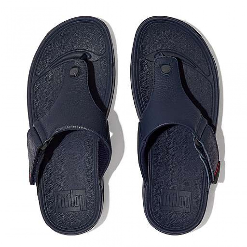 Grey FitFlop TRAKK II Leather Toe-Post Men's Sandals | ITQLBM962