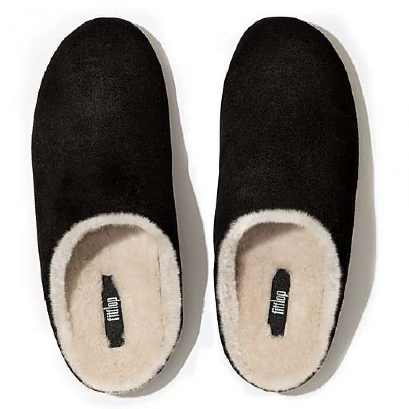 Grey / White FitFlop CHRISSIE Shearling Suede Women's Slippers | FEDCQT614