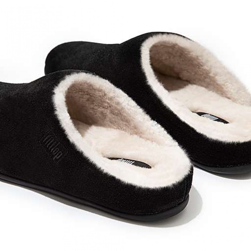 Grey / White FitFlop CHRISSIE Shearling Suede Women's Slippers | FEDCQT614