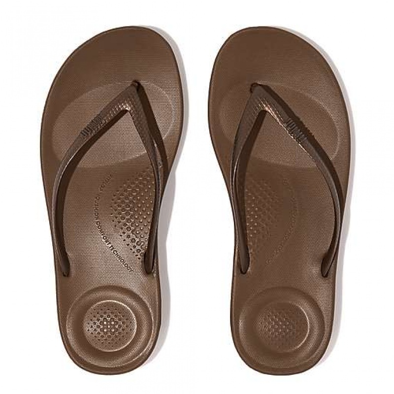 Khaki FitFlop IQUSHION Ergonomic Women's Flip Flops | YVZGHI382