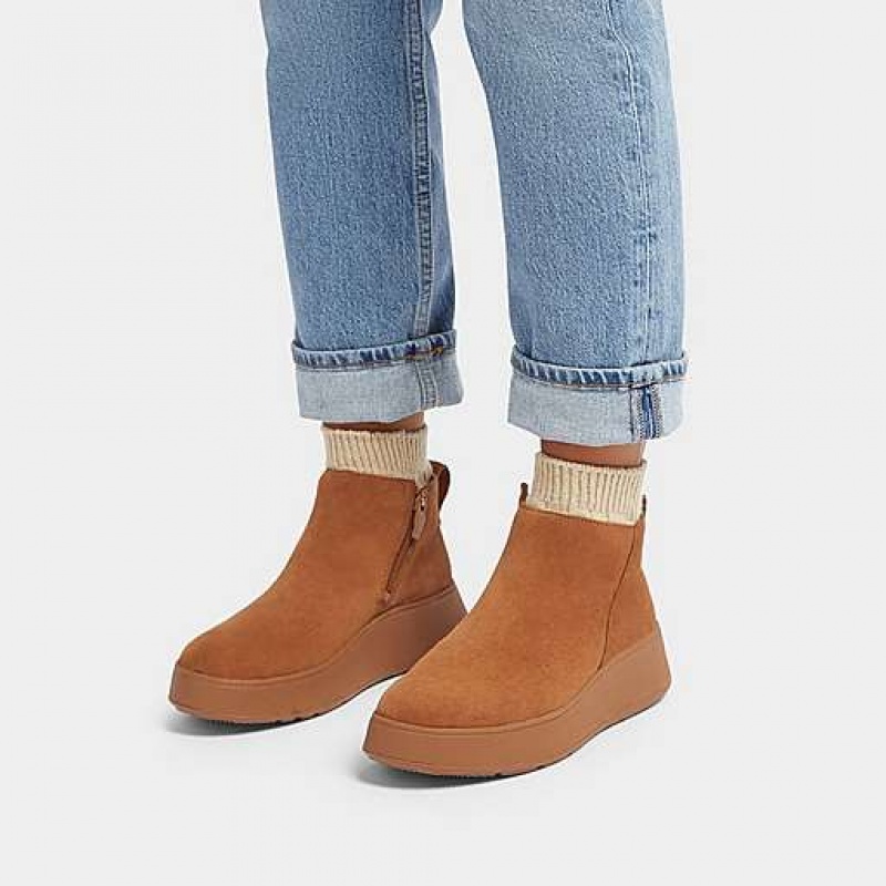 Lemon FitFlop F-MODE Suede Flatform Zip Women's Boots | CVOKDW652