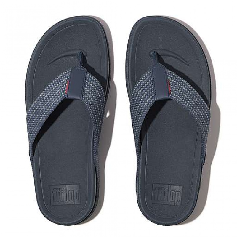 Metal / Stripes / Black FitFlop SURFER Weave-Stripe Toe-Post Men's Sandals | FPGILQ941