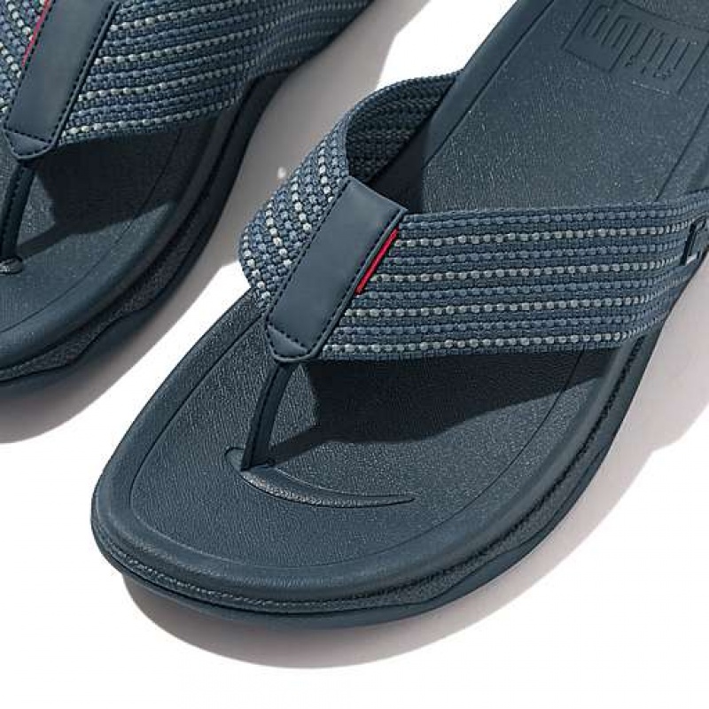 Metal / Stripes / Black FitFlop SURFER Weave-Stripe Toe-Post Men's Sandals | FPGILQ941