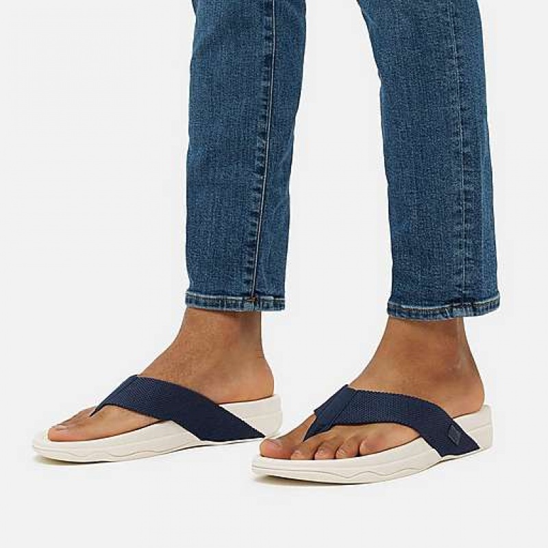 Metal / Stripes / Navy FitFlop SURFER Toe-Post Men's Sandals | NTYXIP871