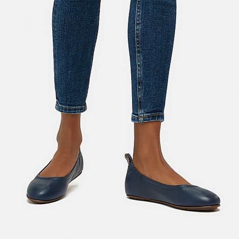 Navy FitFlop ALLEGRO Soft Leather Ballet Flats Women's Flat Shoes | HWJXEB830