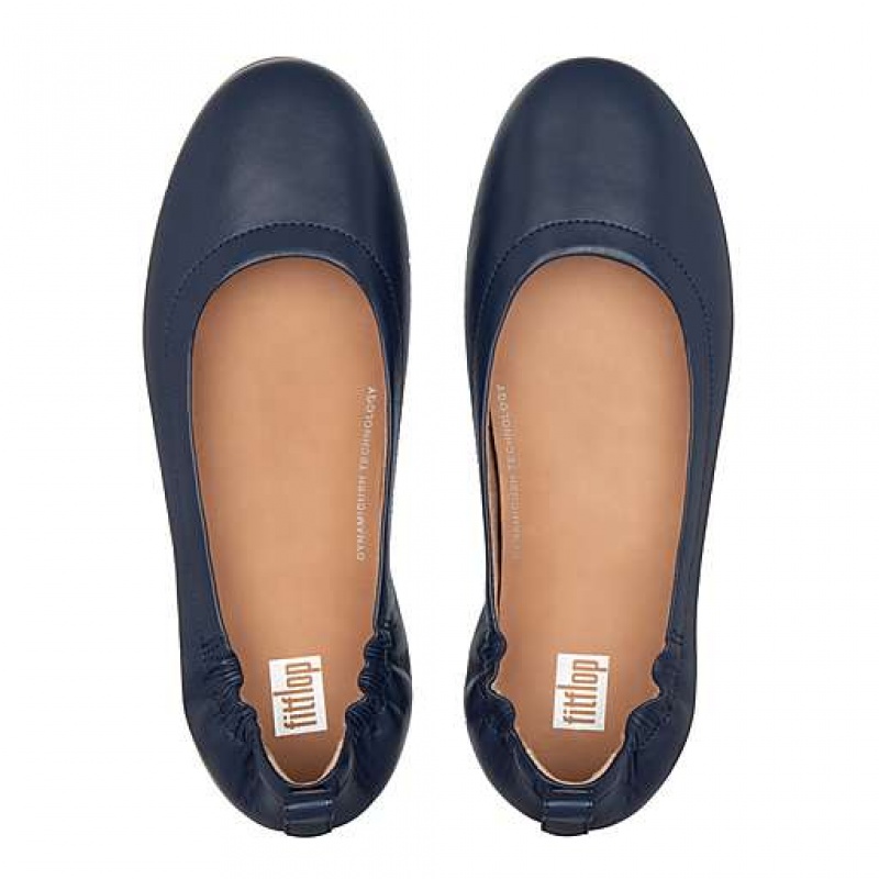 Navy FitFlop ALLEGRO Soft Leather Ballet Flats Women's Flat Shoes | HWJXEB830