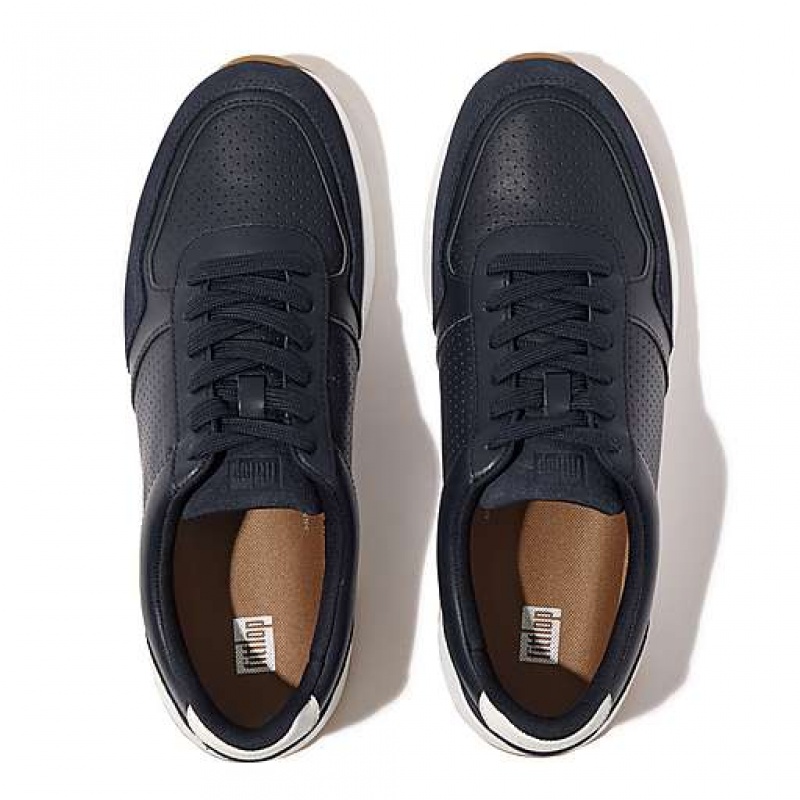 Navy FitFlop ANATOMIFLEX Leather-Mix Men's Sneakers | RJAIKM318