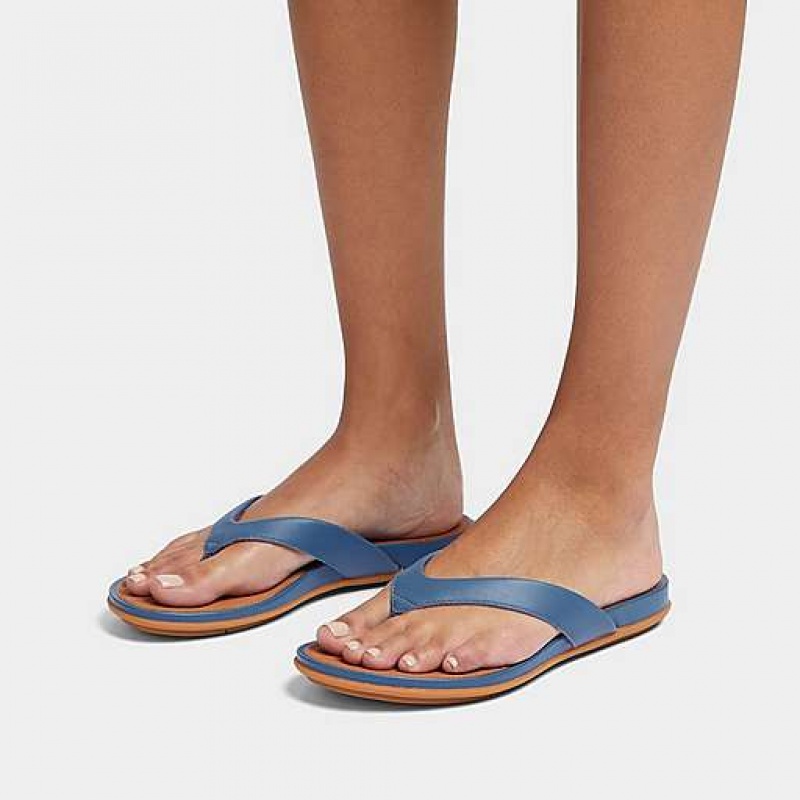 Navy FitFlop GRACIE Leather Women's Flip Flops | XJFVDL213