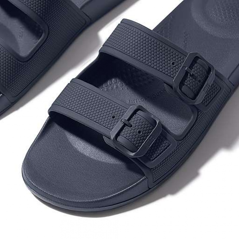 Navy FitFlop IQUSHION IQUSHION Two-Bar Buckle Men's Slides | ESNZOJ357