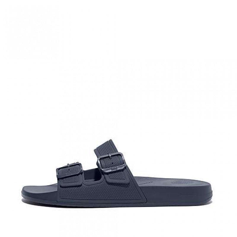 Navy FitFlop IQUSHION IQUSHION Two-Bar Buckle Men\'s Slides | ESNZOJ357