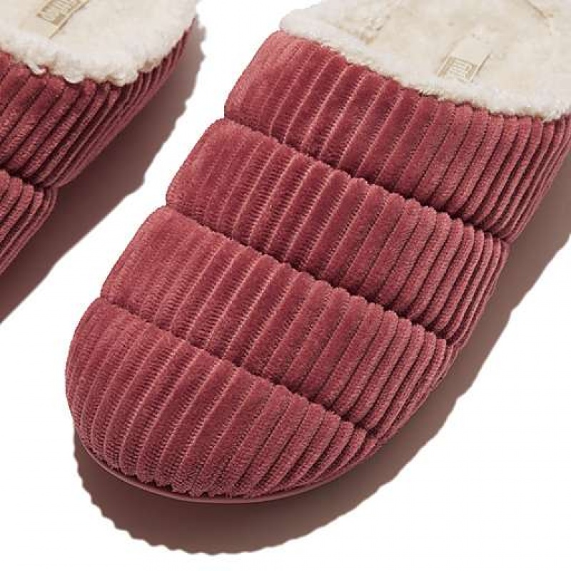 Pink FitFlop CHRISSIE Biofleece-Lined Corduroy Women's Slippers | JRQFGB678