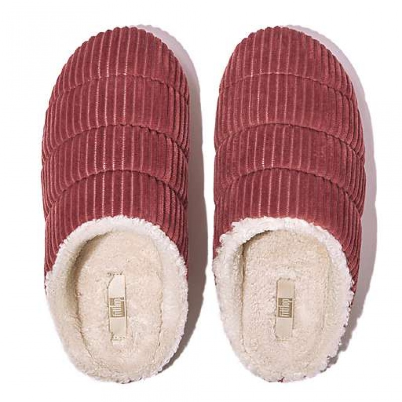 Pink FitFlop CHRISSIE Biofleece-Lined Corduroy Women's Slippers | JRQFGB678