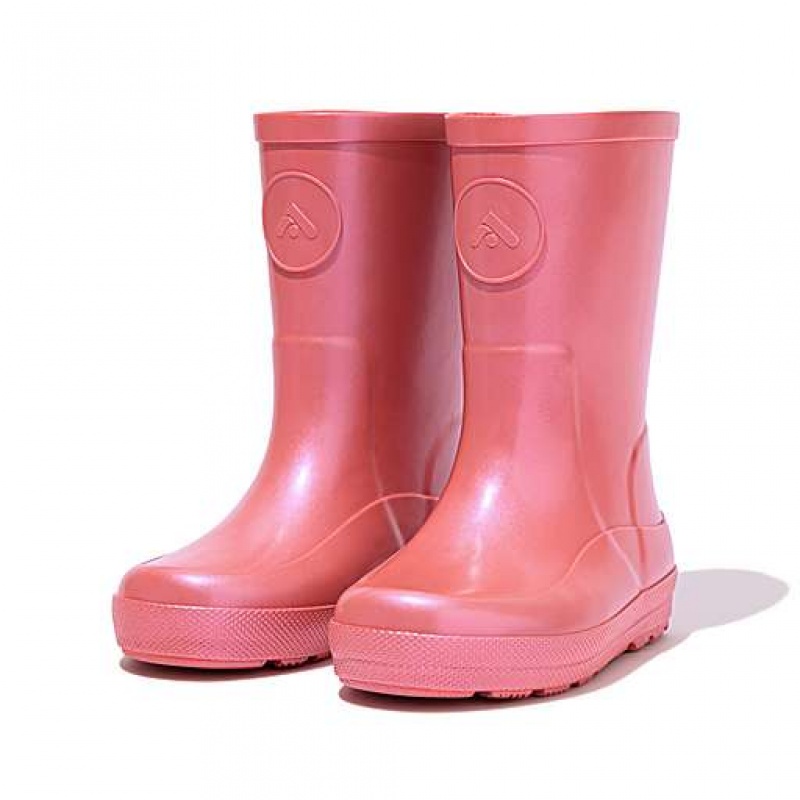 Pink / Black FitFlop WONDERWELLY Pearlized Ergonomic Waterproof Kids' Wellington Boots | VKJNIA041