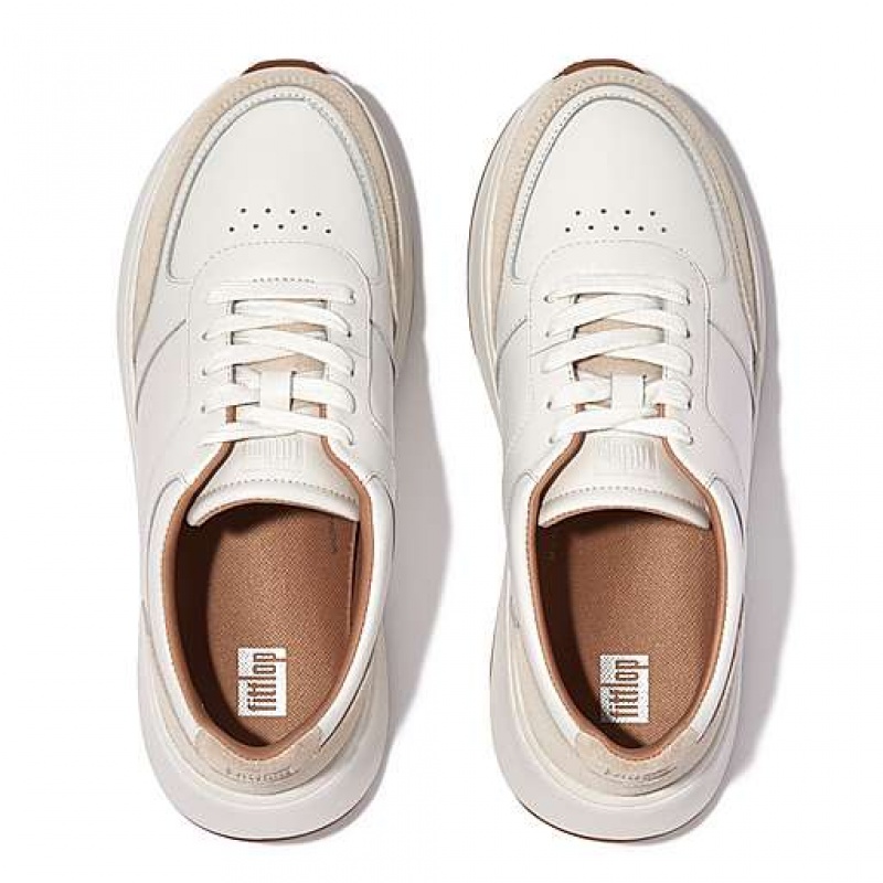 White FitFlop F-MODE Leather/Suede Flatform Women's Sneakers | ZYXQTB068