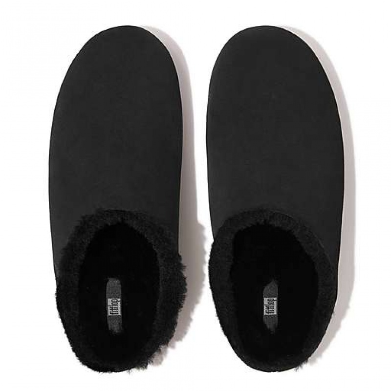 White FitFlop SHOVE Shearling-Lined Suede Men's Slippers | NQWYGZ578